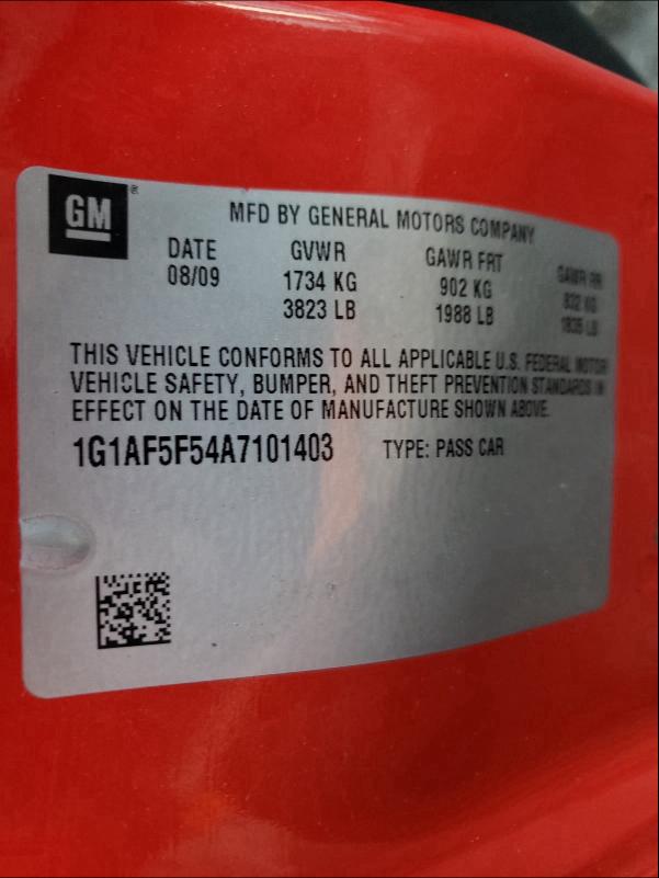 2010 CHEVROLET COBALT 2LT - 1G1AF5F54A7101403