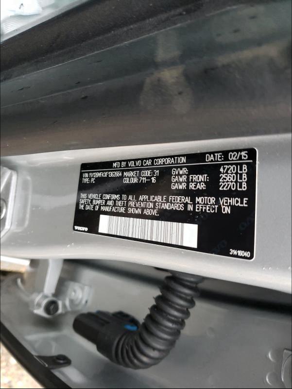 2015 VOLVO S60 PREMIE YV126MFKXF1362664
