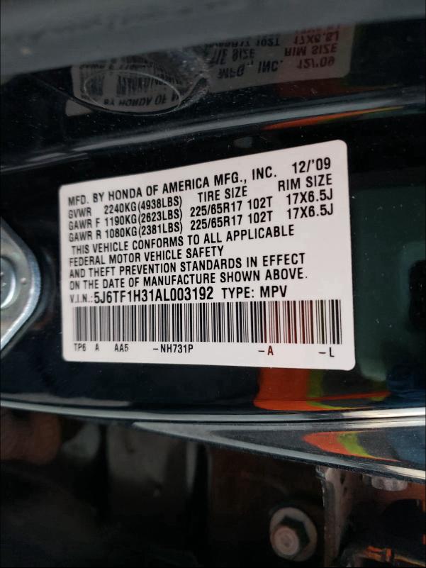 2010 HONDA ACCORD CRO 5J6TF1H31AL003192