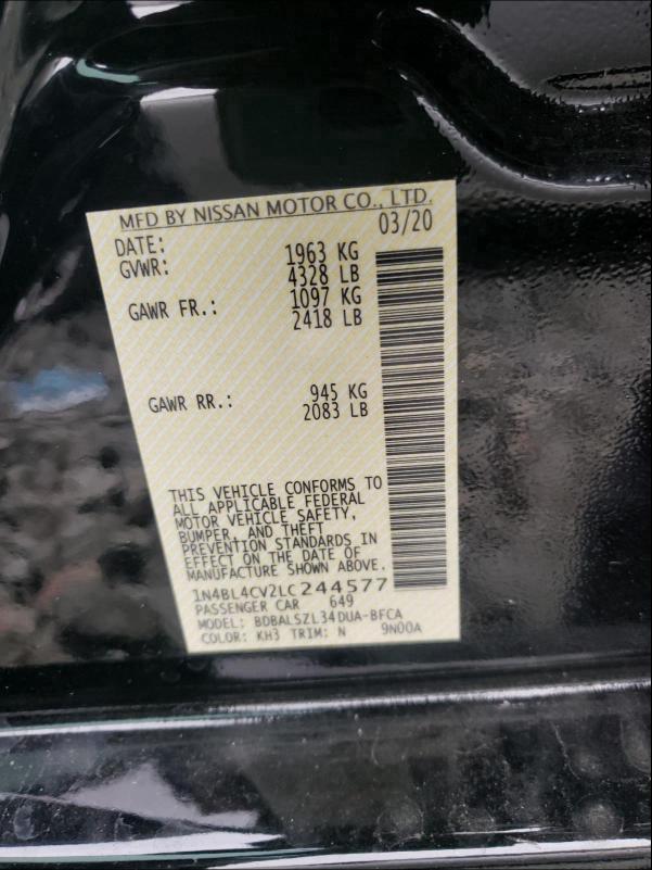 2020 NISSAN ALTIMA SR 1N4BL4CV2LC244577