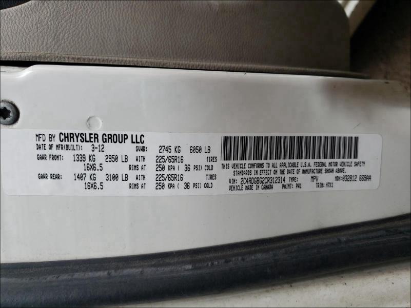 2012 DODGE GRAND CARA 2C4RDGBG2CR312314
