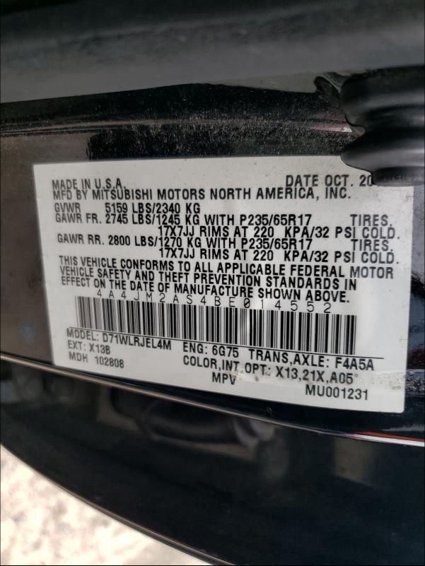 2011 MITSUBISHI ENDEAVOR L 4A4JM2AS4BE014552