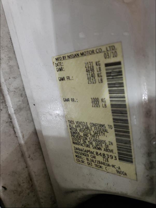 2010 NISSAN MAXIMA S 1N4AA5AP9AC848393