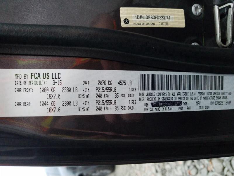 2015 JEEP COMPASS LA 1C4NJDEB3FD117612