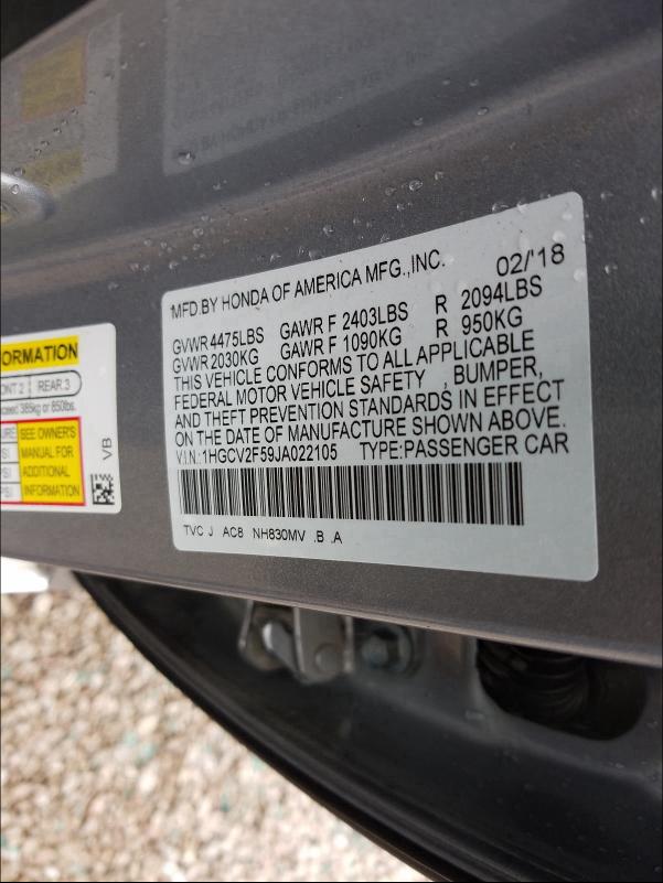 2018 HONDA ACCORD EXL 1HGCV2F59JA022105
