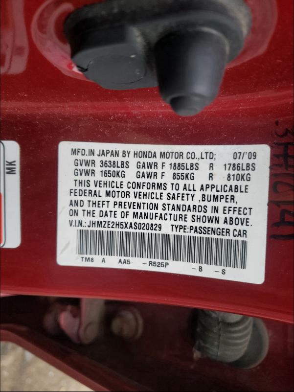 2010 HONDA INSIGHT LX JHMZE2H5XAS020829