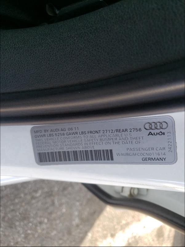 2012 AUDI A6 WAUBGAFC0CN011614