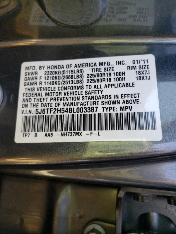 2011 HONDA ACCORD CRO 5J6TF2H54BL003387