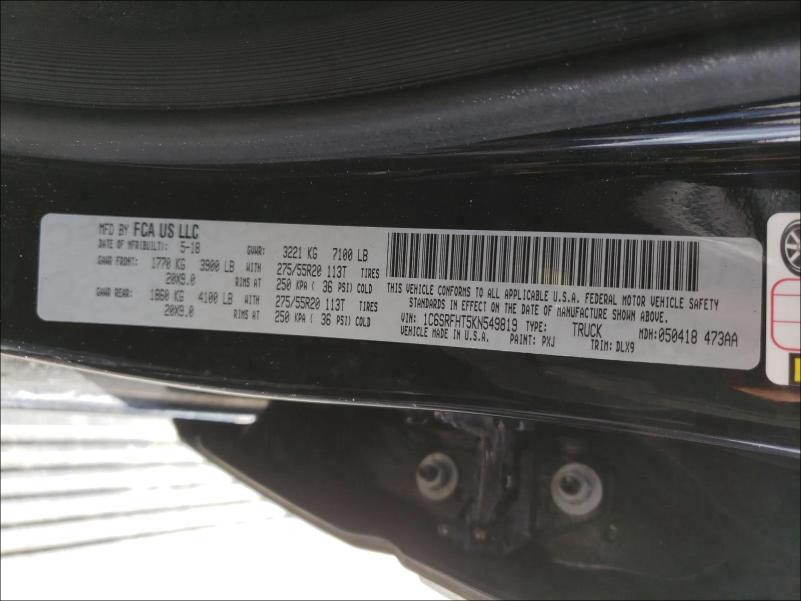 2019 RAM 1500 LIMIT 1C6SRFHT5KN549819