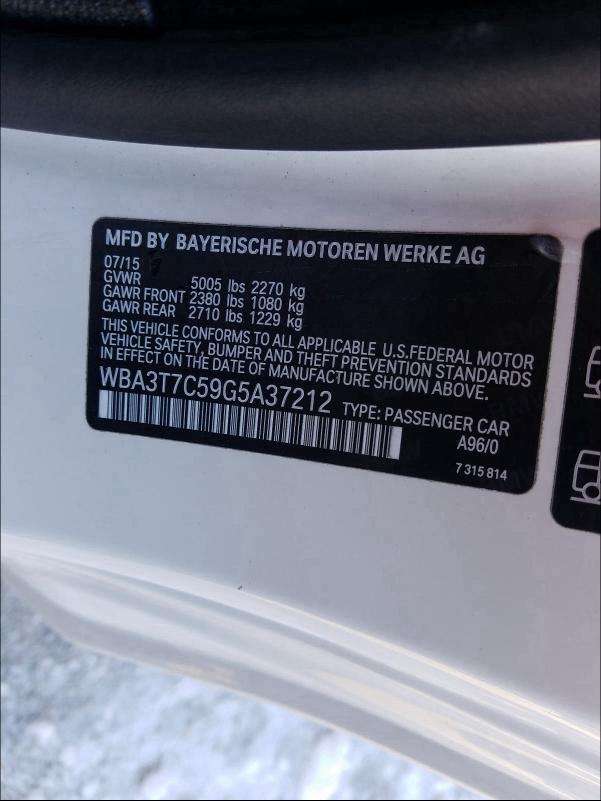 2016 BMW 435 XI WBA3T7C59G5A37212