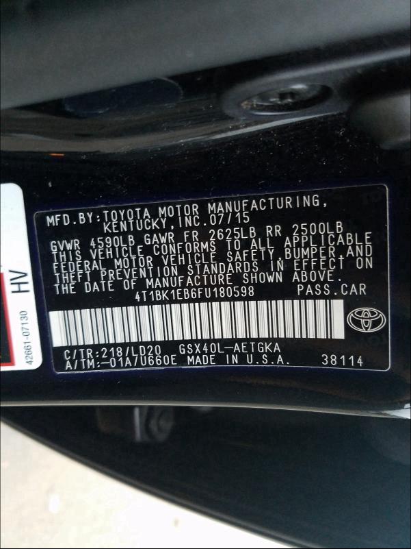 2015 TOYOTA AVALON XLE 4T1BK1EB6FU180598