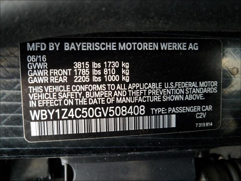 2016 BMW I3 REX WBY1Z4C50GV508408