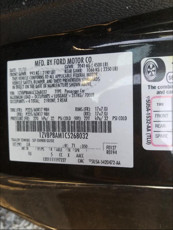 2012 FORD MUSTANG - 1ZVBP8AM1C5268032