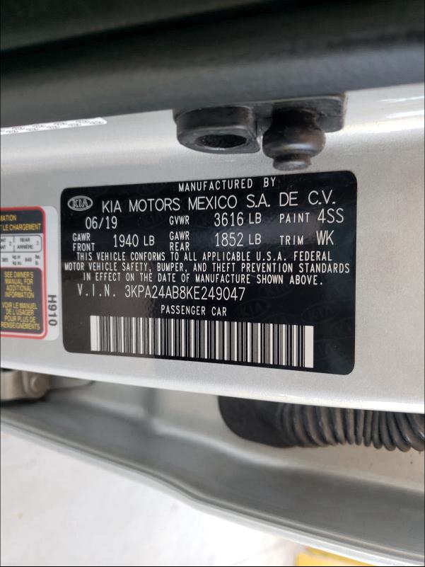 2019 KIA RIO S 3KPA24AB8KE249047