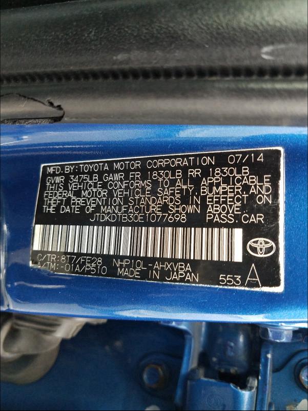 2014 TOYOTA PRIUS C JTDKDTB30E1077698