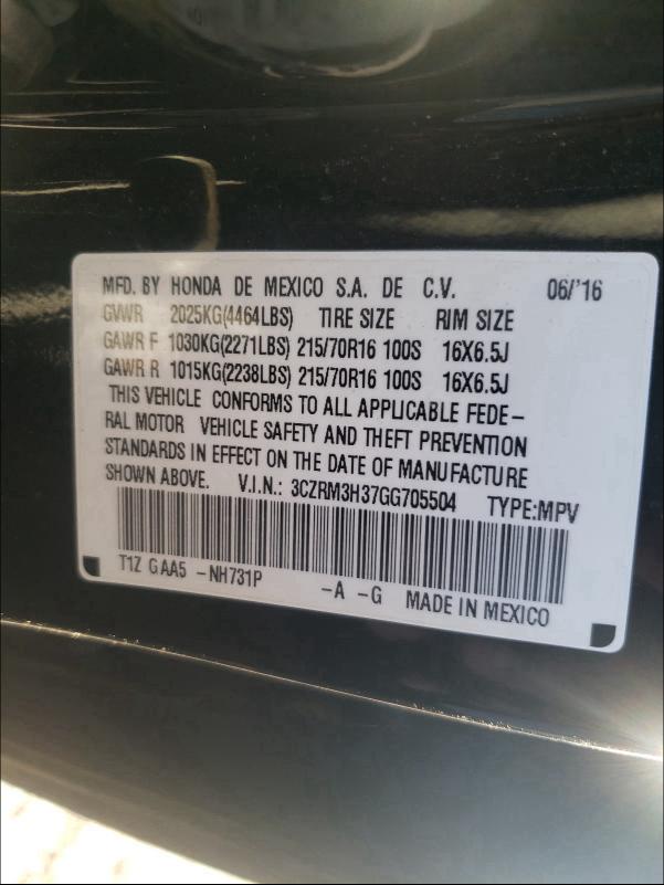 2016 HONDA CR-V 3CZRM3H37GG705504