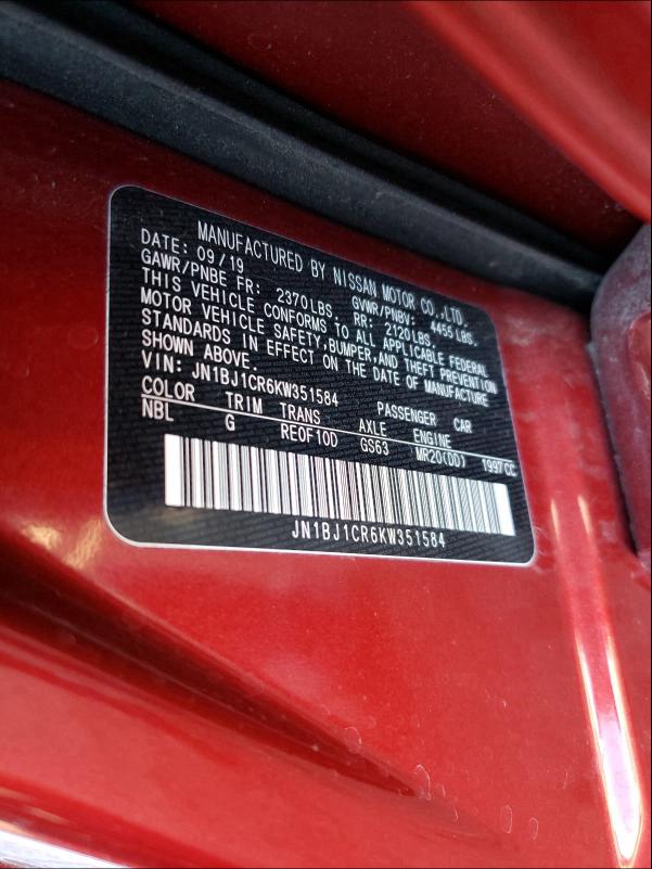 2019 NISSAN ROGUE SPOR JN1BJ1CR6KW351584