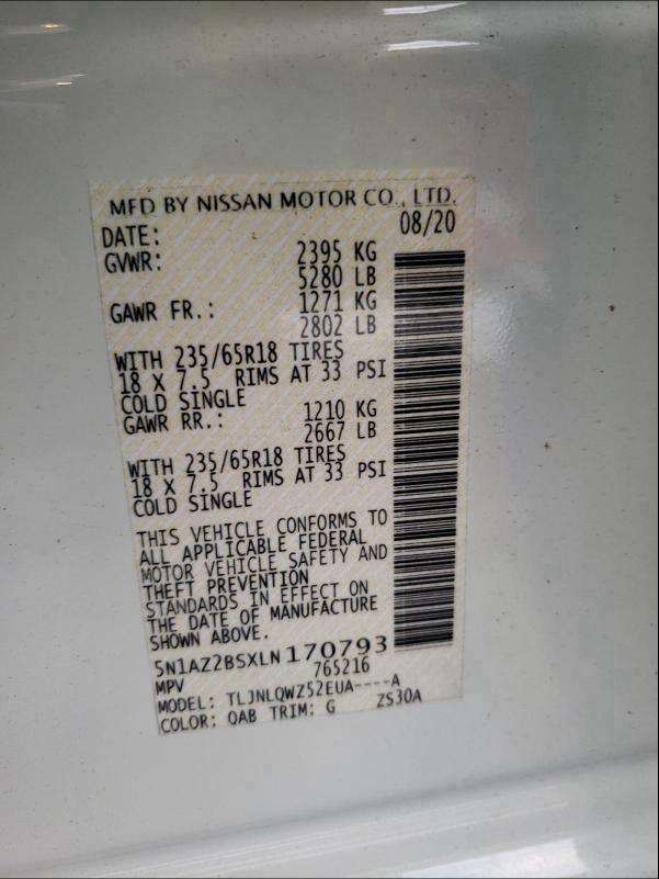 2020 NISSAN MURANO SV 5N1AZ2BSXLN170793