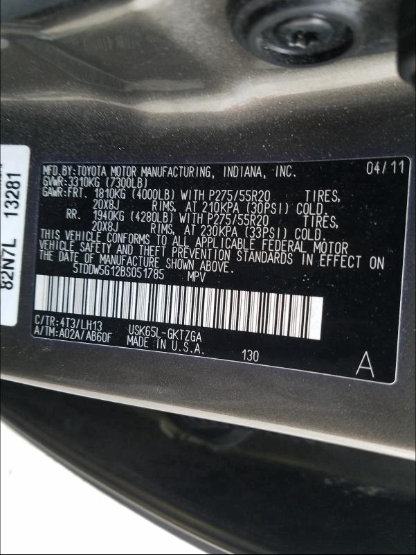 2011 TOYOTA SEQUOIA PL 5TDDW5G12BS051785