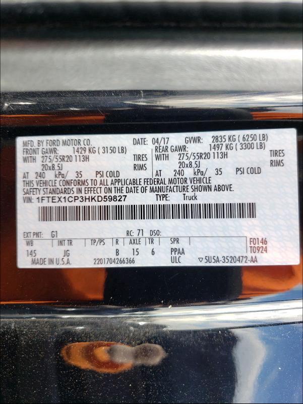 1FTEX1CP3HKD59827 2017 Ford F150 Super 2.7L