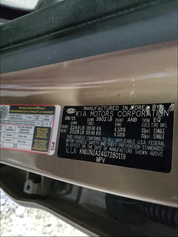 2016 KIA SOUL KNDJN2A24G7280119