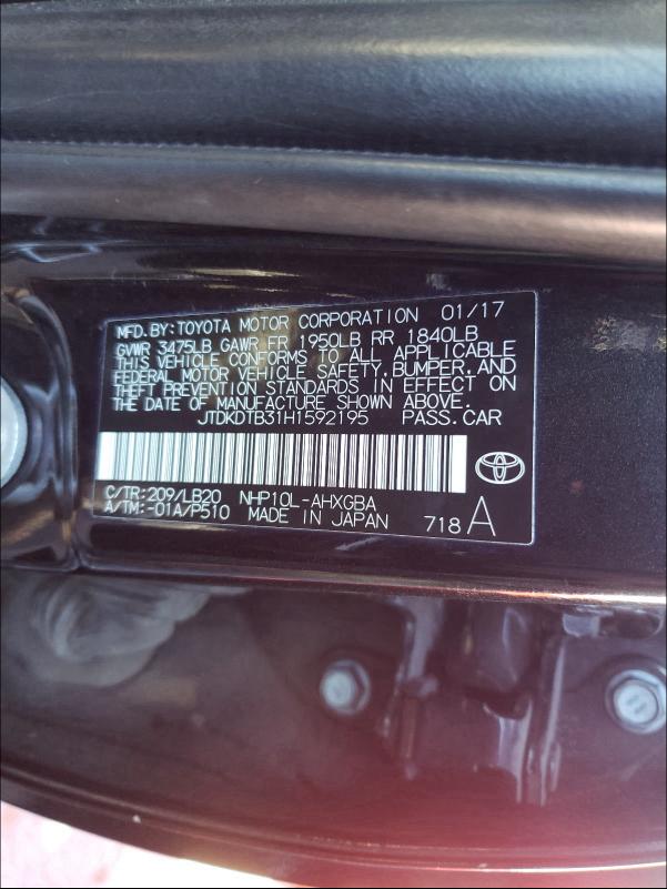 2017 TOYOTA PRIUS C JTDKDTB31H1592195
