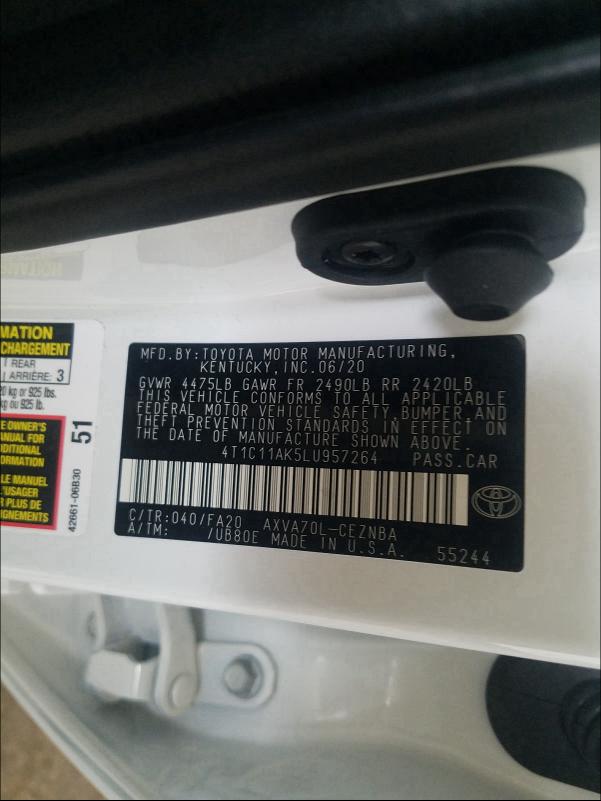 2020 TOYOTA CAMRY LE 4T1C11AK5LU957264