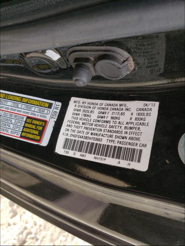2013 HONDA CIVIC 2HGFG4A58DH703663