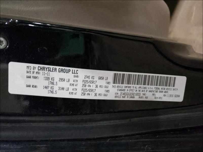 2C4RDGDG3CR216933 2012 Dodge Grand Cara 3.6L