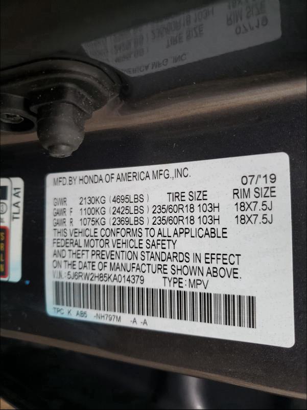 2019 HONDA CR-V EXL 5J6RW2H85KA014379