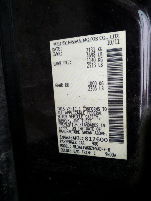 2012 NISSAN MAXIMA 1N4AA5AP2CC812600