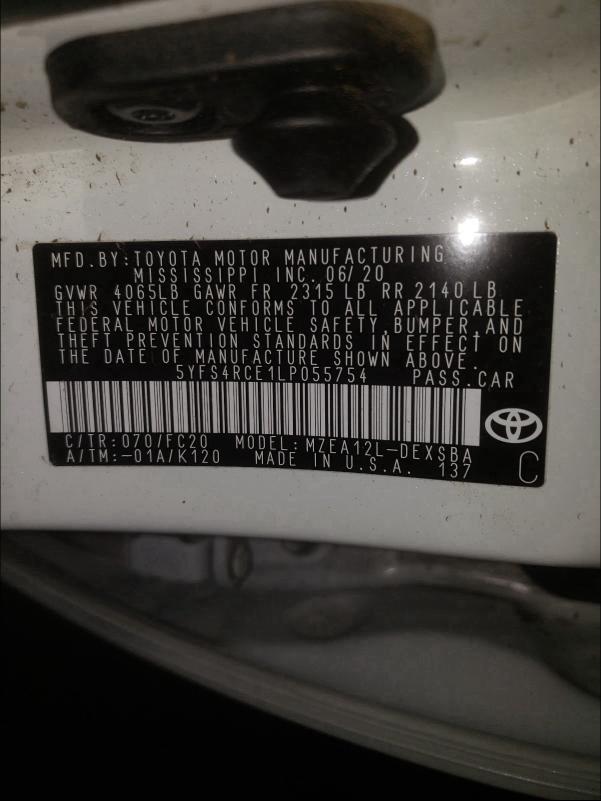 2020 TOYOTA COROLLA SE 5YFS4RCE1LP055754
