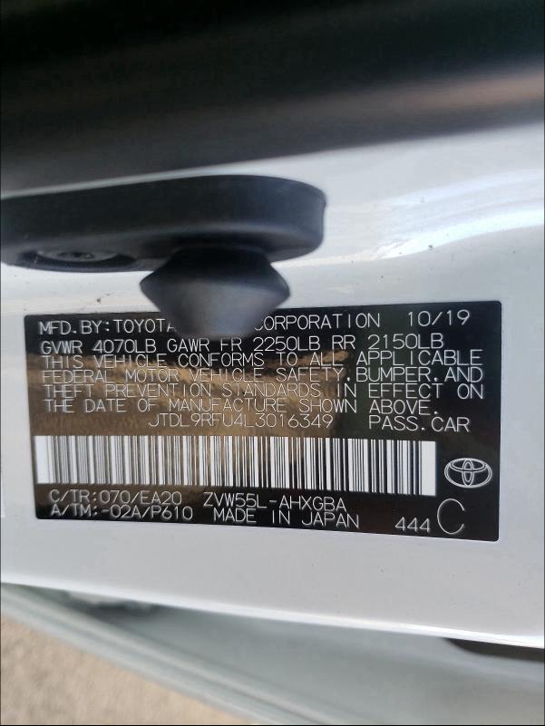 2020 TOYOTA PRIUS LE JTDL9RFU4L3016349