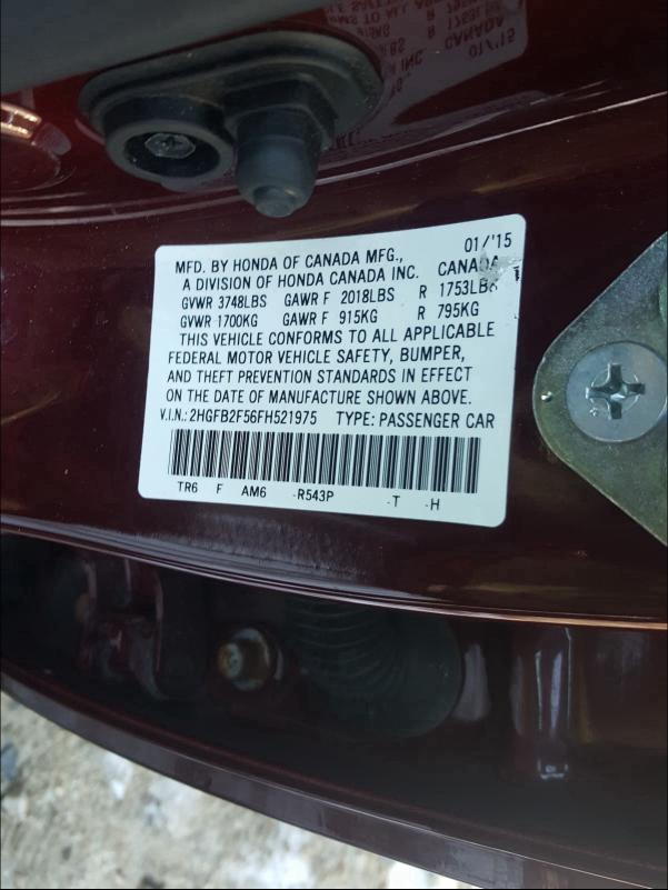 2015 HONDA CIVIC LX 2HGFB2F56FH521975