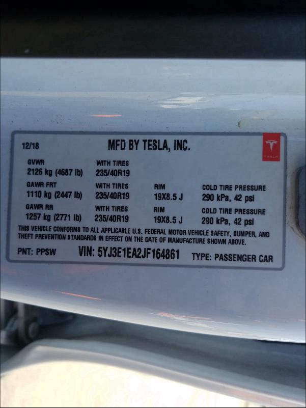 2018 TESLA MODEL 3 5YJ3E1EA2JF164861