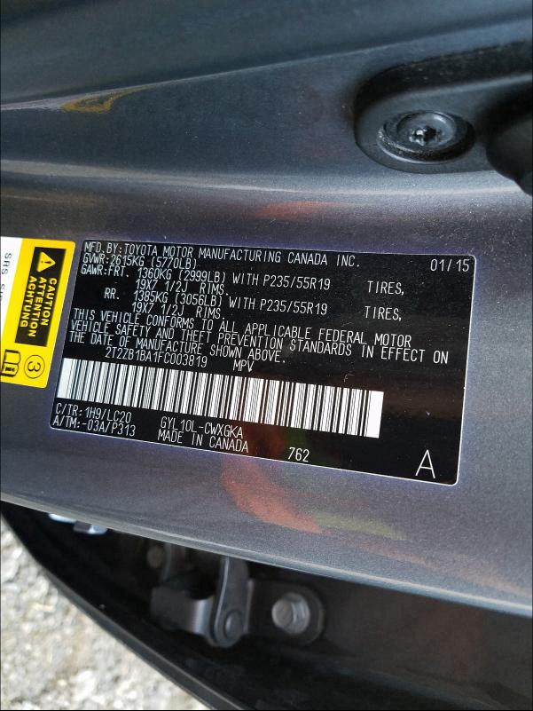 2015 LEXUS RX 450H 2T2ZB1BA1FC003819