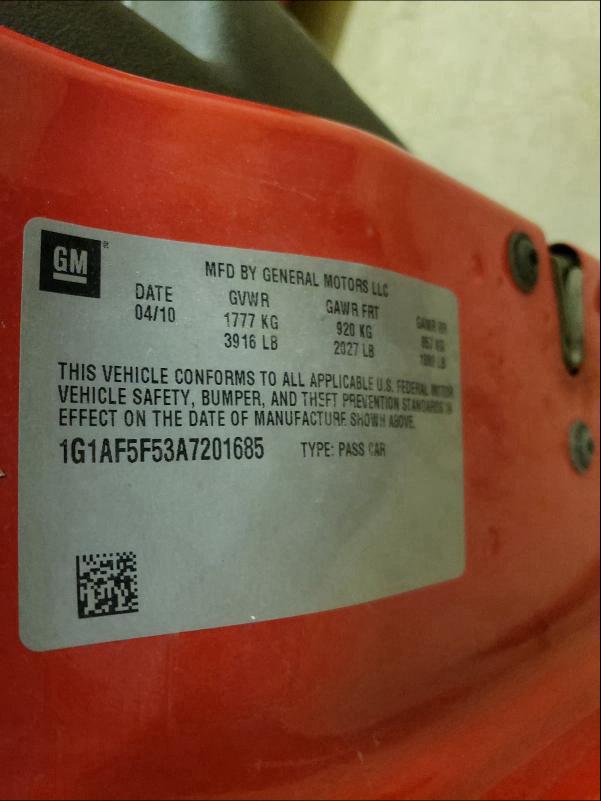 2010 CHEVROLET COBALT 2LT 1G1AF5F53A7201685