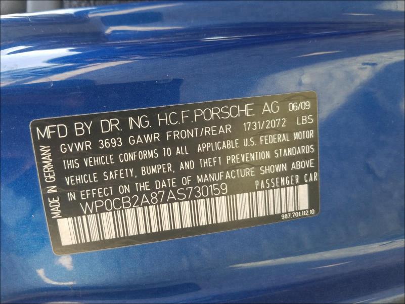 2010 PORSCHE BOXSTER S WP0CB2A87AS730159