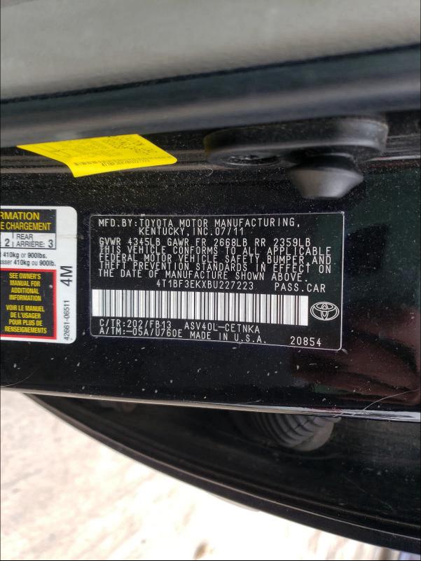 2011 TOYOTA CAMRY BASE 4T1BF3EKXBU227223