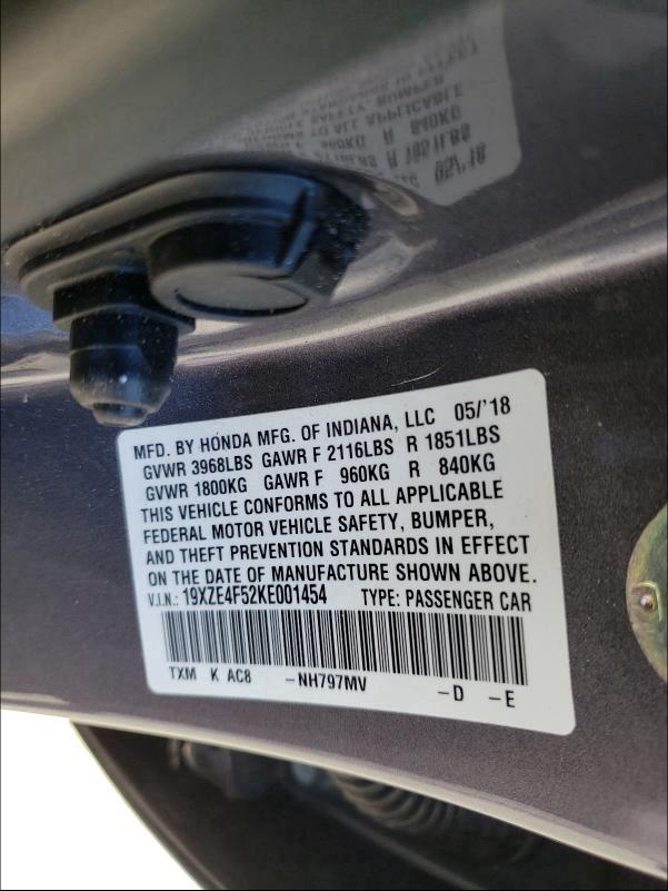 2019 HONDA INSIGHT EX 19XZE4F52KE001454