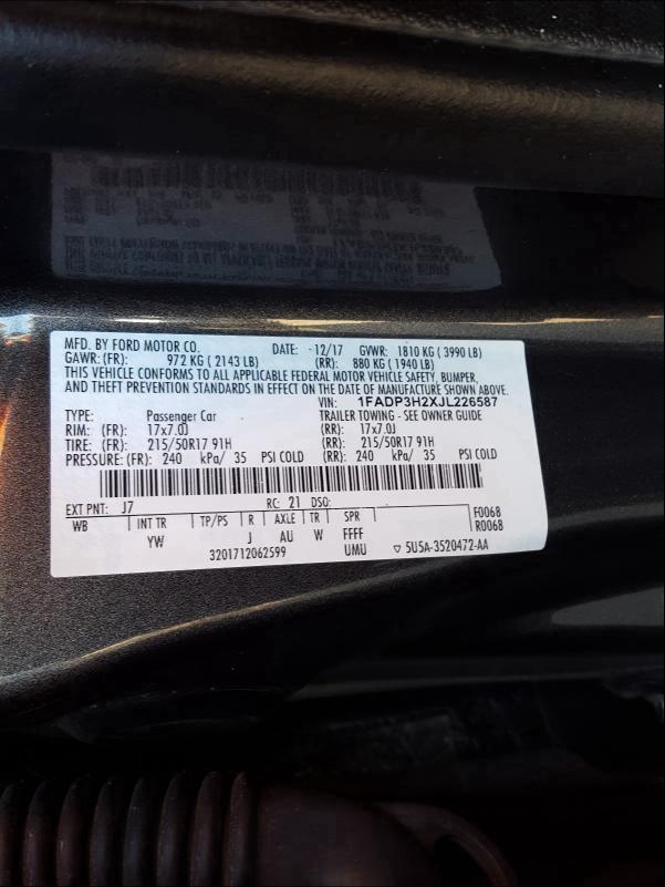 2018 FORD FOCUS SEL 1FADP3H2XJL226587