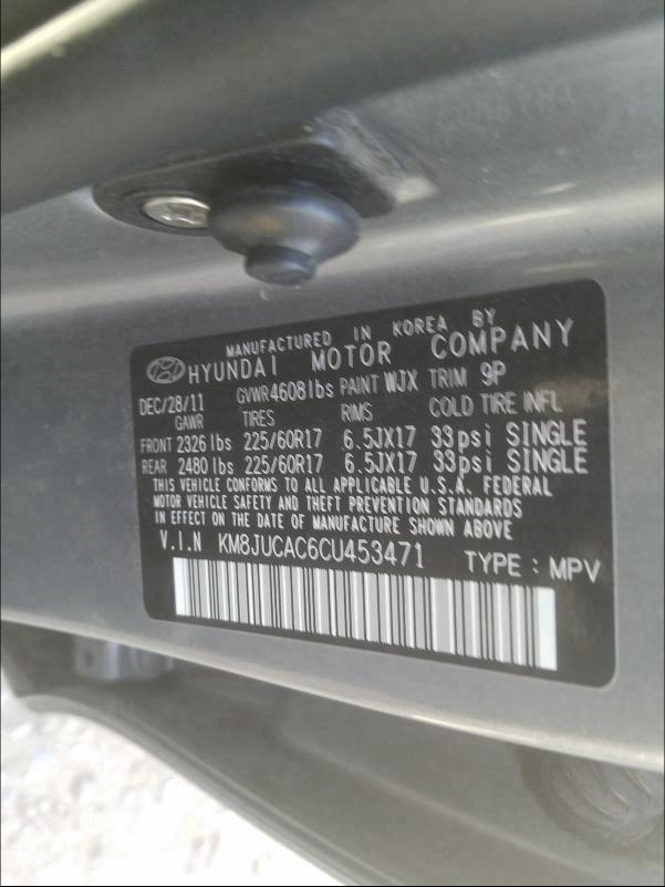 2012 HYUNDAI TUCSON GLS KM8JUCAC6CU453471