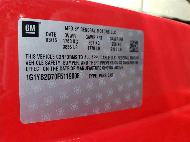 2015 CHEVROLET CORVETTE S 1G1YB2D70F5119008