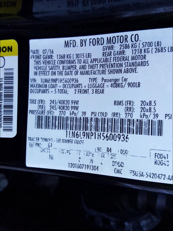 2017 LINCOLN CONTINENTA 1LN6L9NP1H5600936