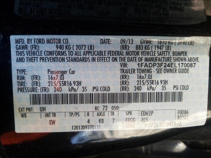 2014 FORD FOCUS SE 1FADP3F24EL170087