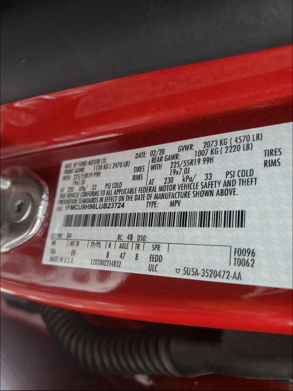 2020 FORD ESCAPE SEL 1FMCU9H96LUB23724