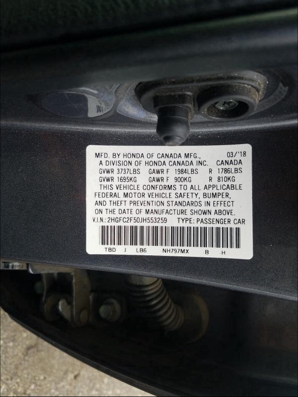2018 HONDA CIVIC LX - 2HGFC2F50JH553259