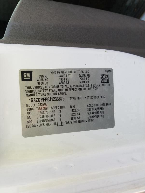 2018 CHEVROLET EXPRESS G3 1GAZGPFP6J1233675