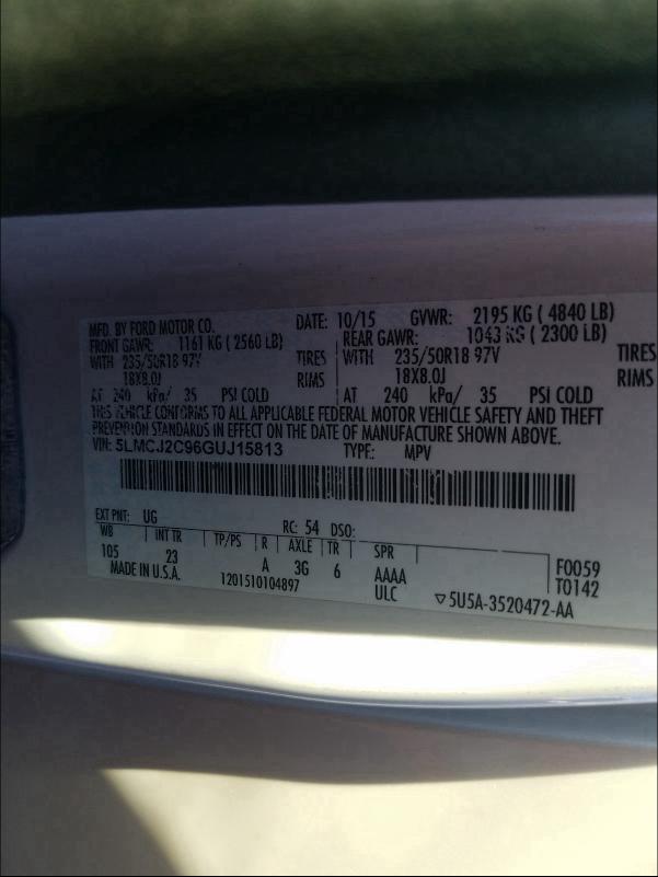 2016 LINCOLN MKC SELECT 5LMCJ2C96GUJ15813