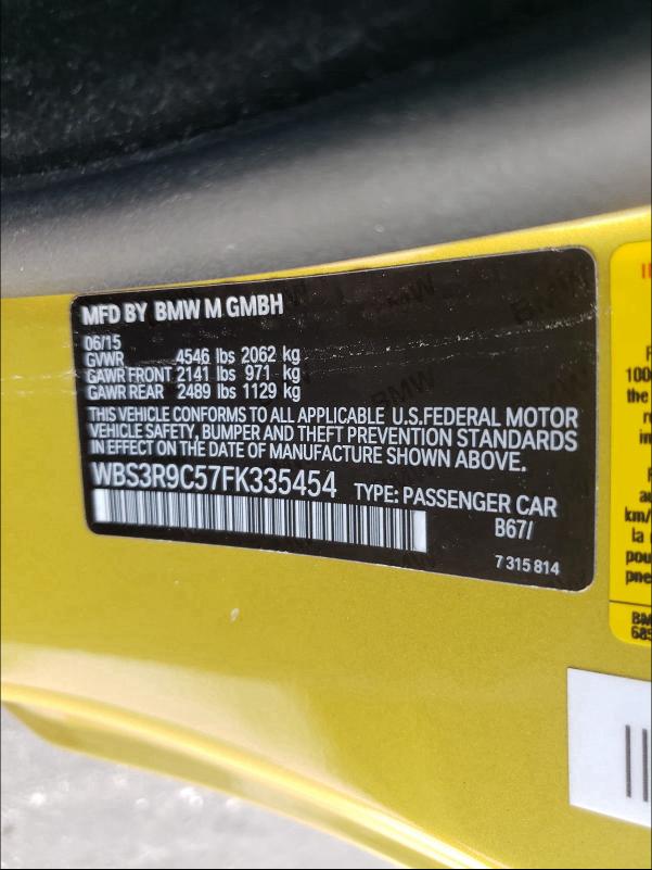 2015 BMW M4 WBS3R9C57FK335454